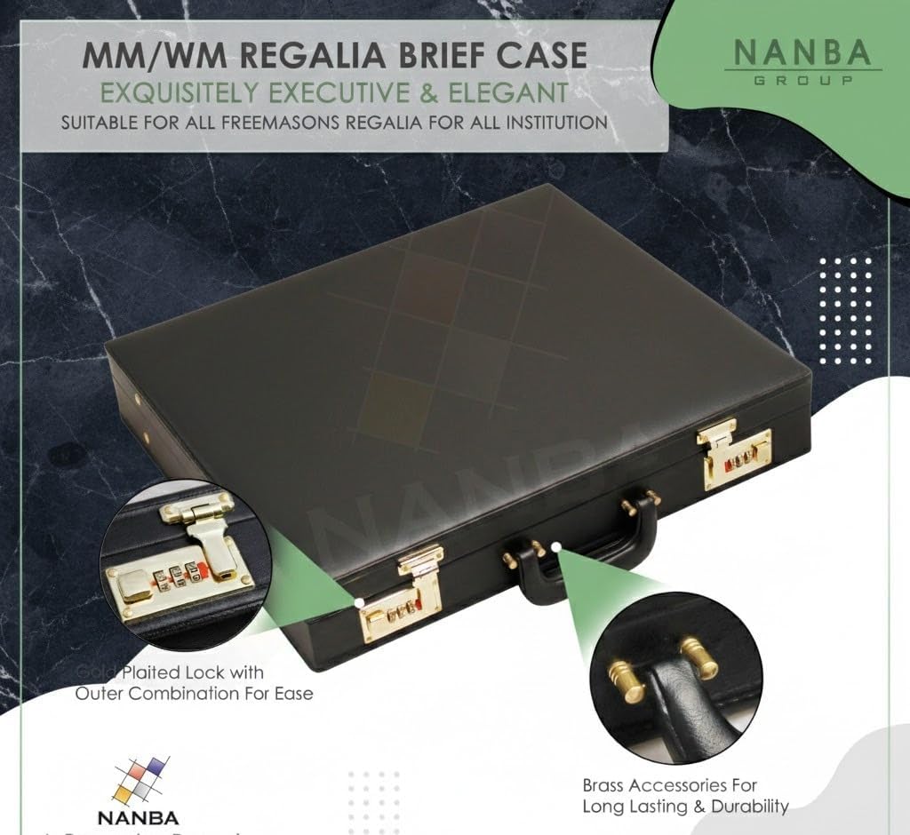 Masonic Regalia Apron Briefcase - Black imitation leather with gold locks in Grand, Half, Provincial & MM/WM