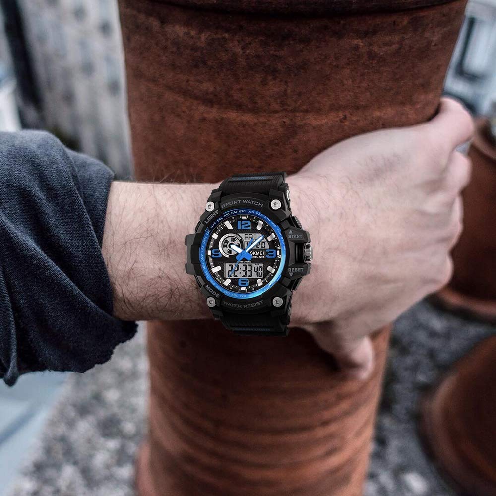 MASTOP Orologio digitale da uomo, impermeabile fino a 50 m, grande quadrante, multifunzione, analogico, militare, sportivo, impermeabile, elettronico