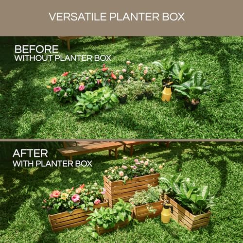 THYOI 29.5”L x10.75”W x10.75”H Acacia Wood Planter Box, Wooden Raised Garden, Acacia Flower Box, Window Box Planter Outdoor, Box Planter, Decor and Storage Use (Natural)