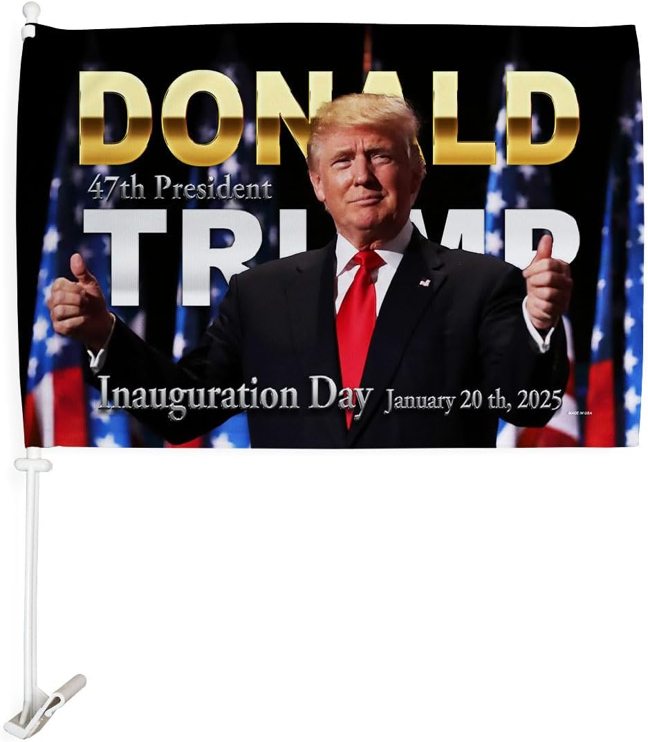 Inauguration Day 2025 Flag Trump Car Flags Bandera Para Carros Window Clip Pole Mount Kit President 47 Auto Decor MAGA Decorations Make America Great Again Republican Gift Made In USA