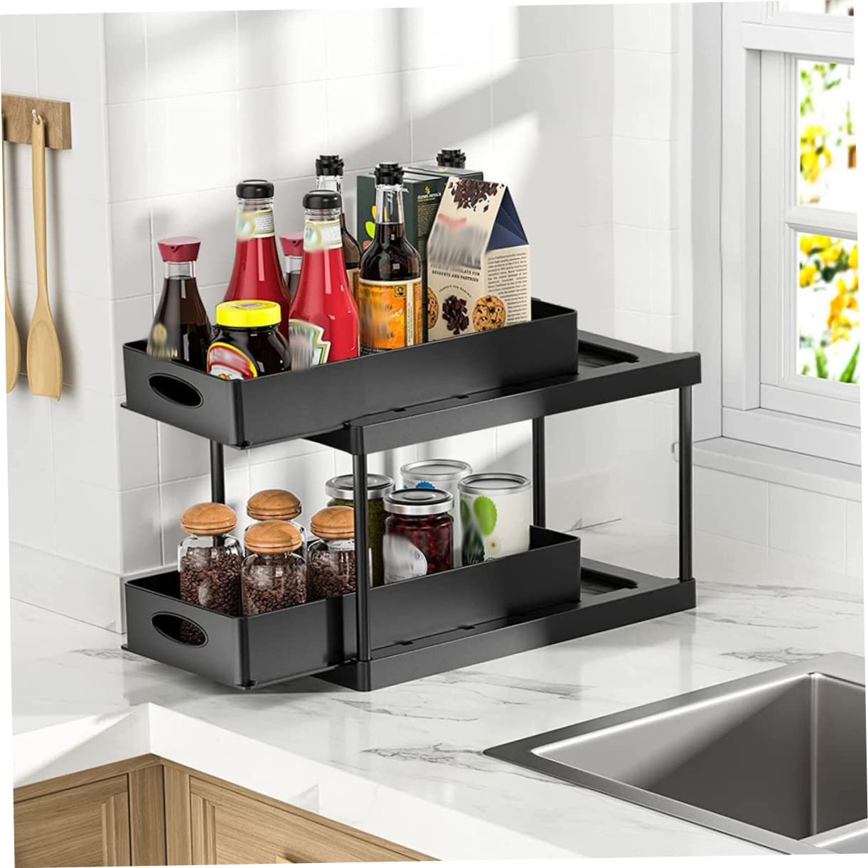 ULTECHNOVO Organizer Estraibili Per Mobiletto Sottolavello Cucina Ripiano Portaoggetti Telescopico Retrattile in Abs Supporto