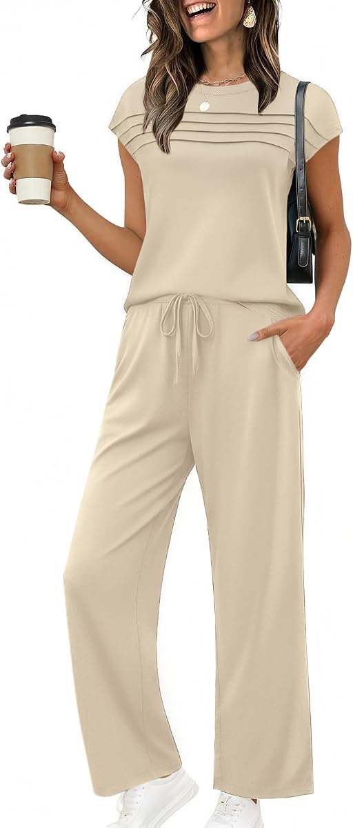 Ekouaer Two Piece Sets for Women Summer Soft Casual Cap Sleeve Lounge Sets