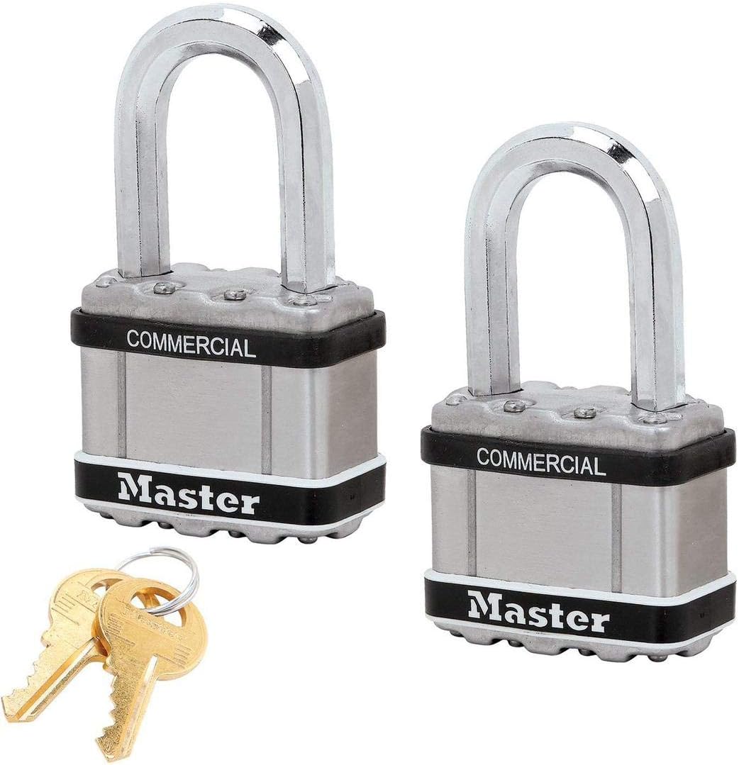 Master Lock Magnum Padlocks - 2 W x 1-1/2L Shackle, Two (2) Keyed Alike Locks #M5NKALFSTS-2 w/BumpStop Technology