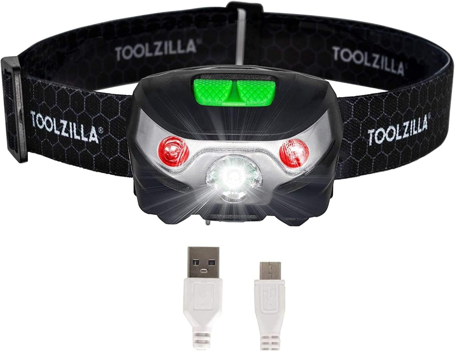TOOLZILLALED Head Torch,USB Rechargeable Head Torch with LED Torch Bright lamp. Lightweight Weather Resistant Headlight. 500 Lumens Bright, 30 Hours runtime.