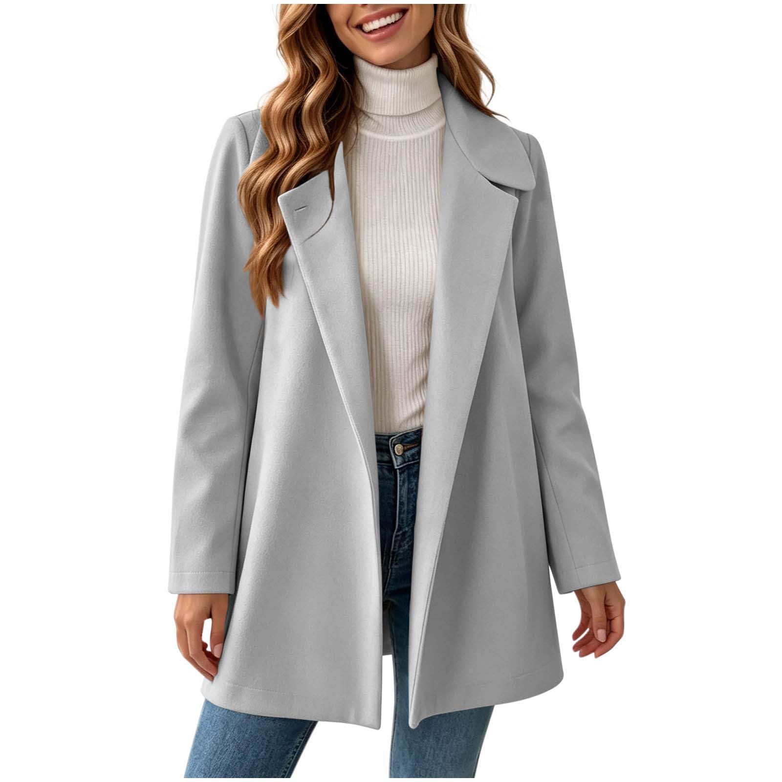 Wollmantel Damen Winter Wollwalk Jacke Mittellang Wool Coat Casual