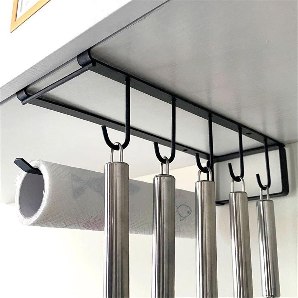 Portarotolo da cucina, in acciaio inox, per asciugamani di carta, sotto l'armadio, per bagno, cucina, accessori (nero)