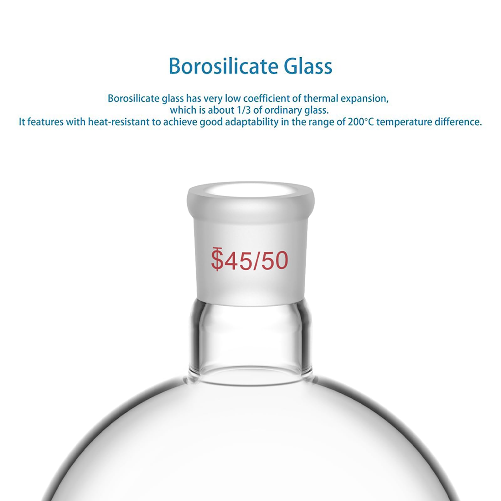 stonylab 5 L Matraz de Fondo Redondo RBF, Gran Capacidad Paredes Pesadas Cuello único Matraz de Laboratorio Borosilicato Fondo Circular de Vidrio Matraz Hirviendo con 45/50 Conexión Exterior Cónica