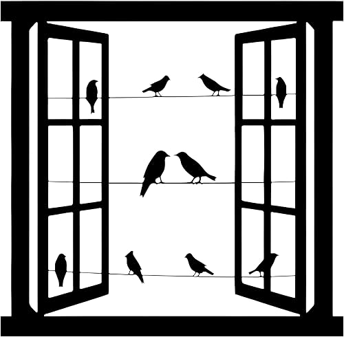 NORTH KAISER Arte de pared de metal Decoración de pared de ventanas y pájaros Colgante de pared grande Decoración del hogar para dormitorio, sala