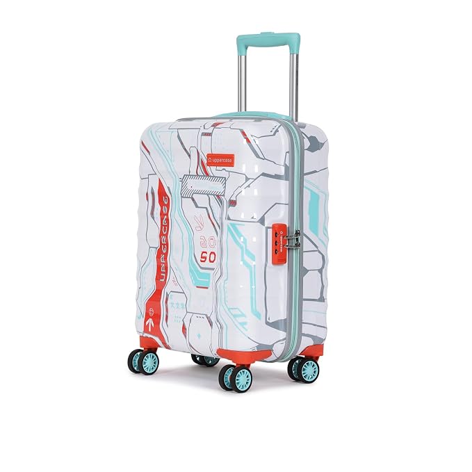 uppercase Cyber Punk (Small) 56Cms|Cabin Inline Trolley Bag For Travel|Polycarbonate Hardshellsided Printed Luggage|Combination Lock|8 Wheel Inline Trolley Bag|Suitcase For Unisex| (White),H-55.5 cms