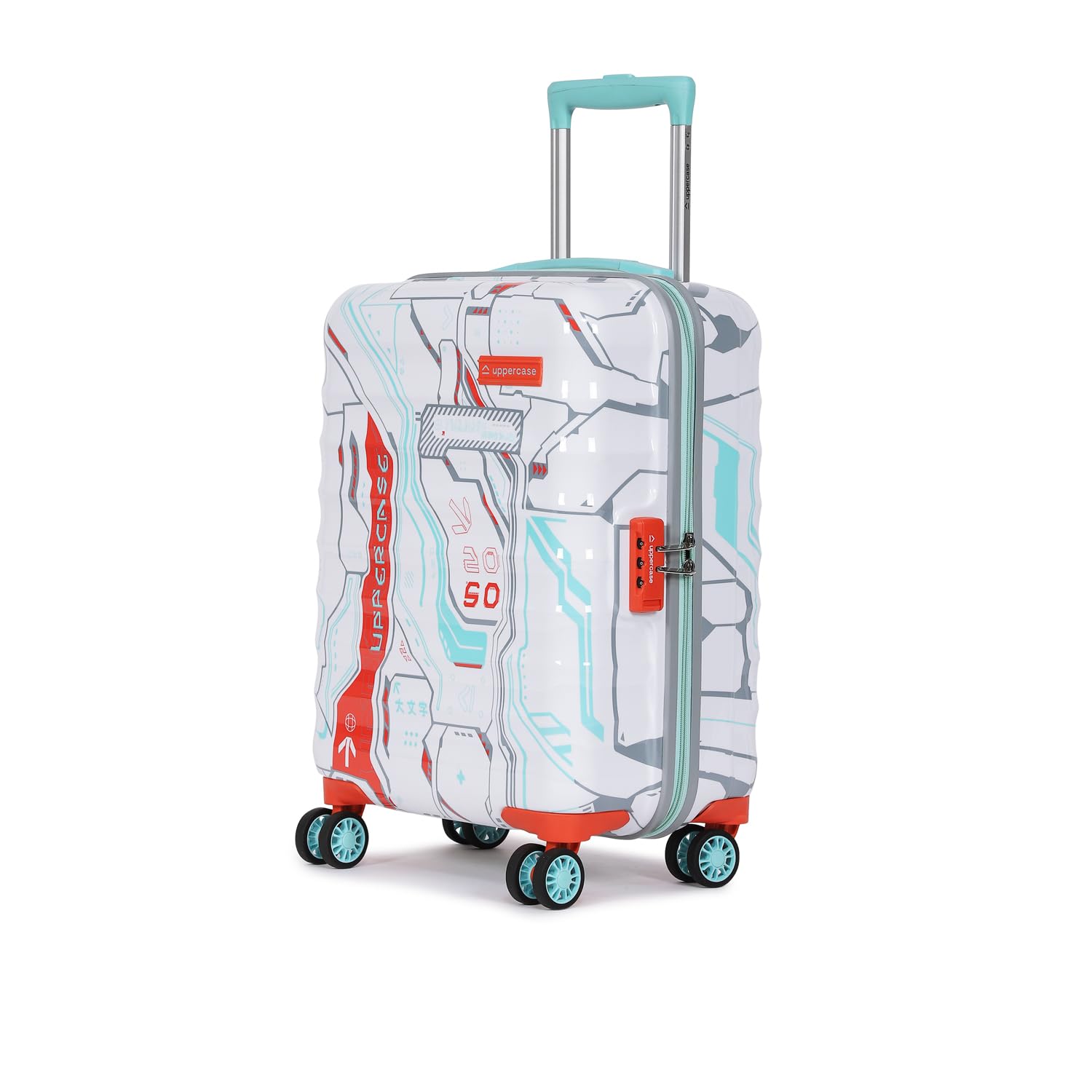 Cyber Punk (Small) 56Cms|Cabin Inline Trolley Bag For Travel|Polycarbonate Hardshellsided Printed Luggage|Combination Lock|8 Wheel Inline Trolley Bag|Suitcase For Unisex| (White),H-55.5 cms
