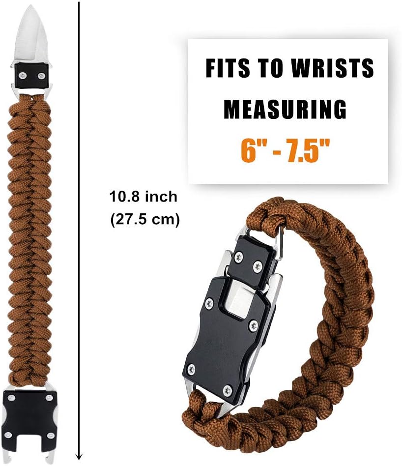 Paracord Knife Bracelet Survival Cord Bracelets, Emergency Tactical EDC Paracord Bracelet,Survival Gear Kit for Hiking Traveling Camping, Best Gift for Men & Women (Brown) : Sports & Outdoors