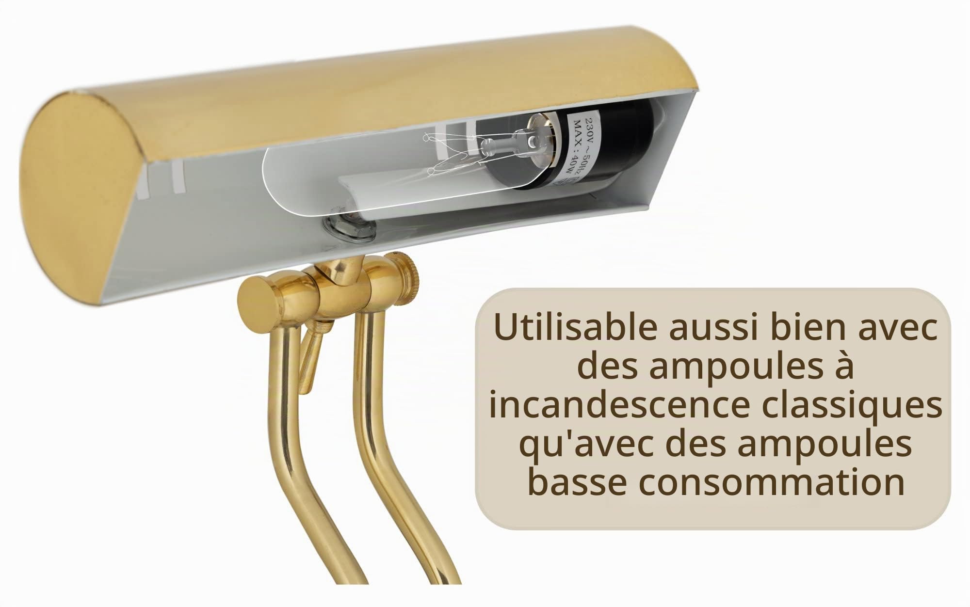 Classic Cantabile L3-A lampe pour piano, 1 flamme, laiton