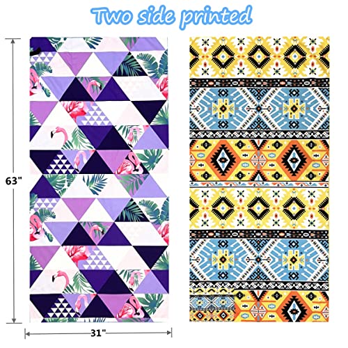 Microfiber Sand Free Beach Towel With Zipper Pocket, Oversized Large Beach Towels For Travel Pool Swimming Bath Camping Yoga Girls Women Adults Compact Bohemian Towels (Bohemia Yellow) #TOP6