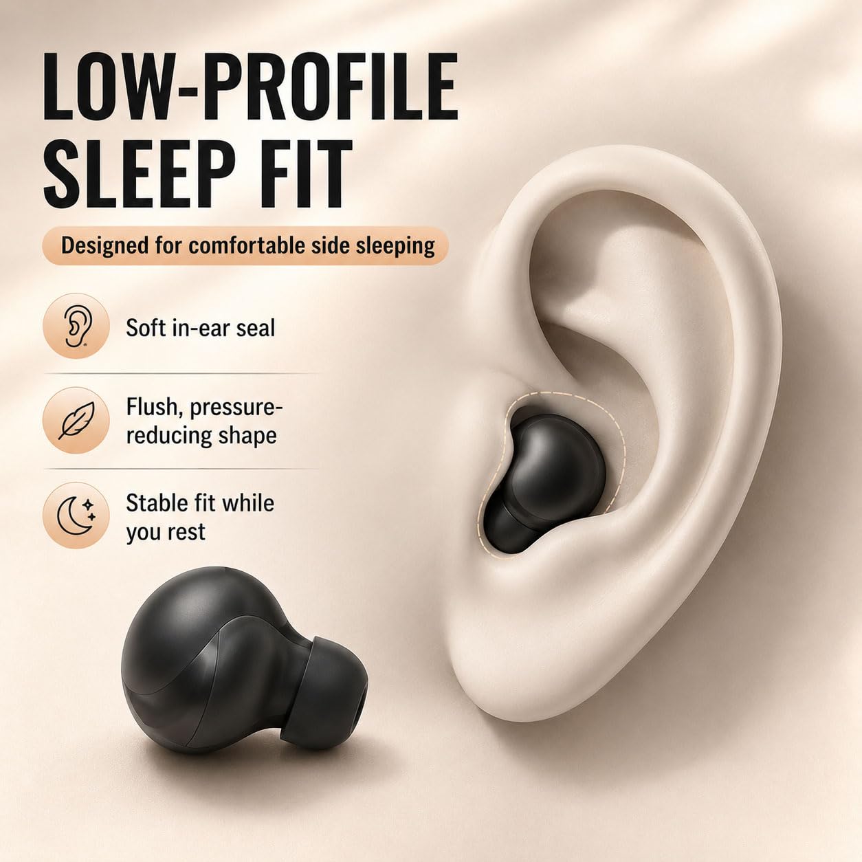 Micool Auriculares inalámbricos invisibles, impermeables, Bluetooth, ligeros, sin dolor, invisibles para dormir sensibles, batería de larga duración (negro)
