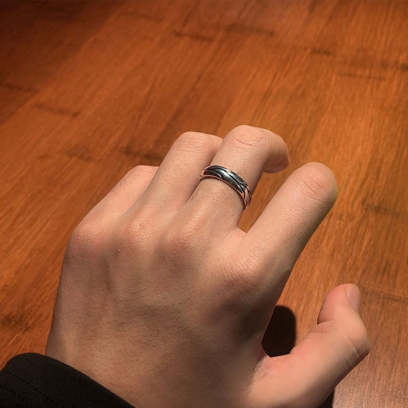 Herren Ring, Wikinger Verstellbare Geschnitzte Ringe für Männer Hypoallergenes Hochglanzpolierte Oberfläche, Hip Pop Offene Gothic Punk Klassischer Daumenring Fidget Herrenschmuck, Silber