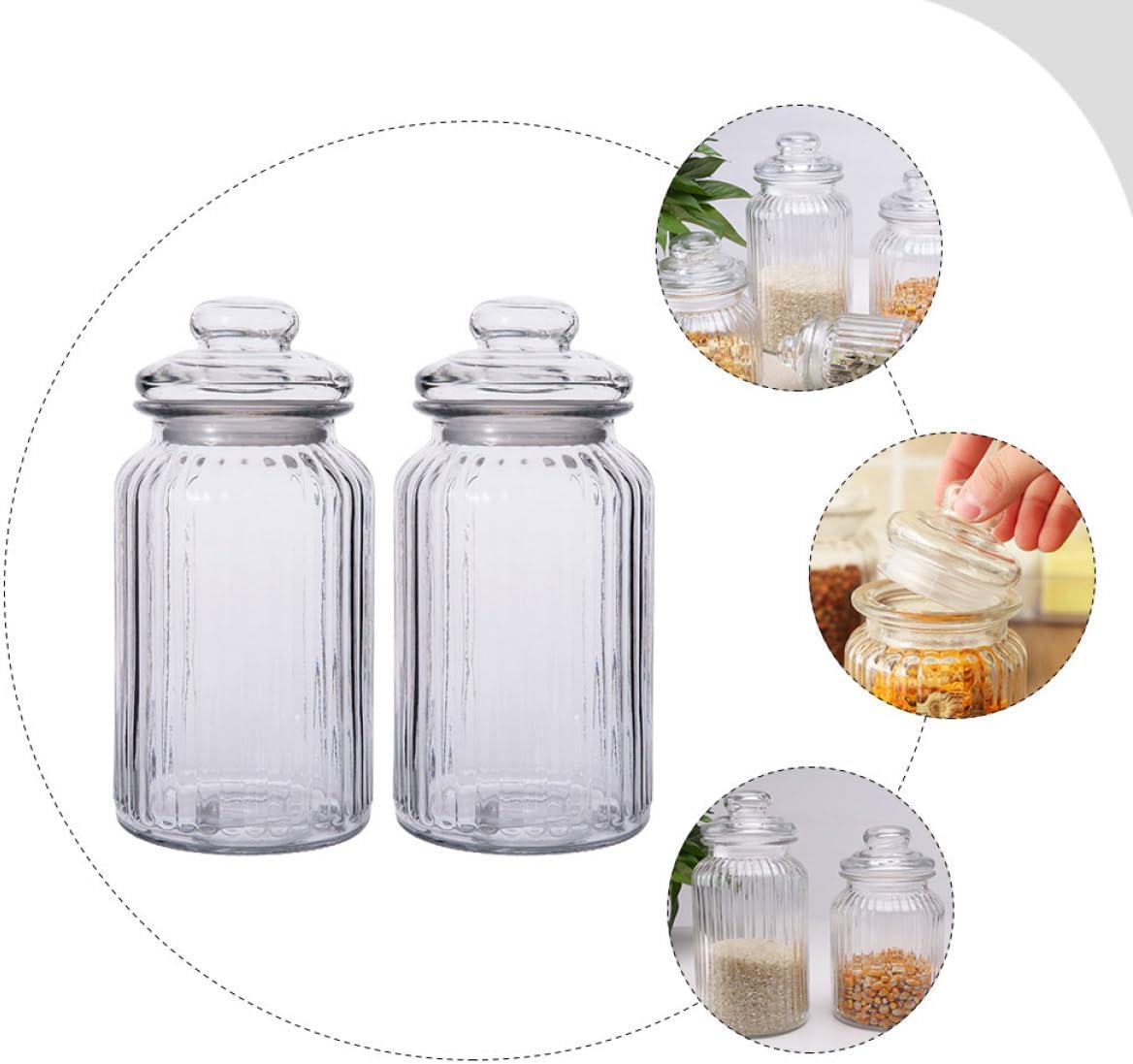 Milisten Glass Sealing Jars 950ml Large Capacity Food Storage Canisters for Kitchen Grain Holder Pickle Vegetable Storage 2pcs Set