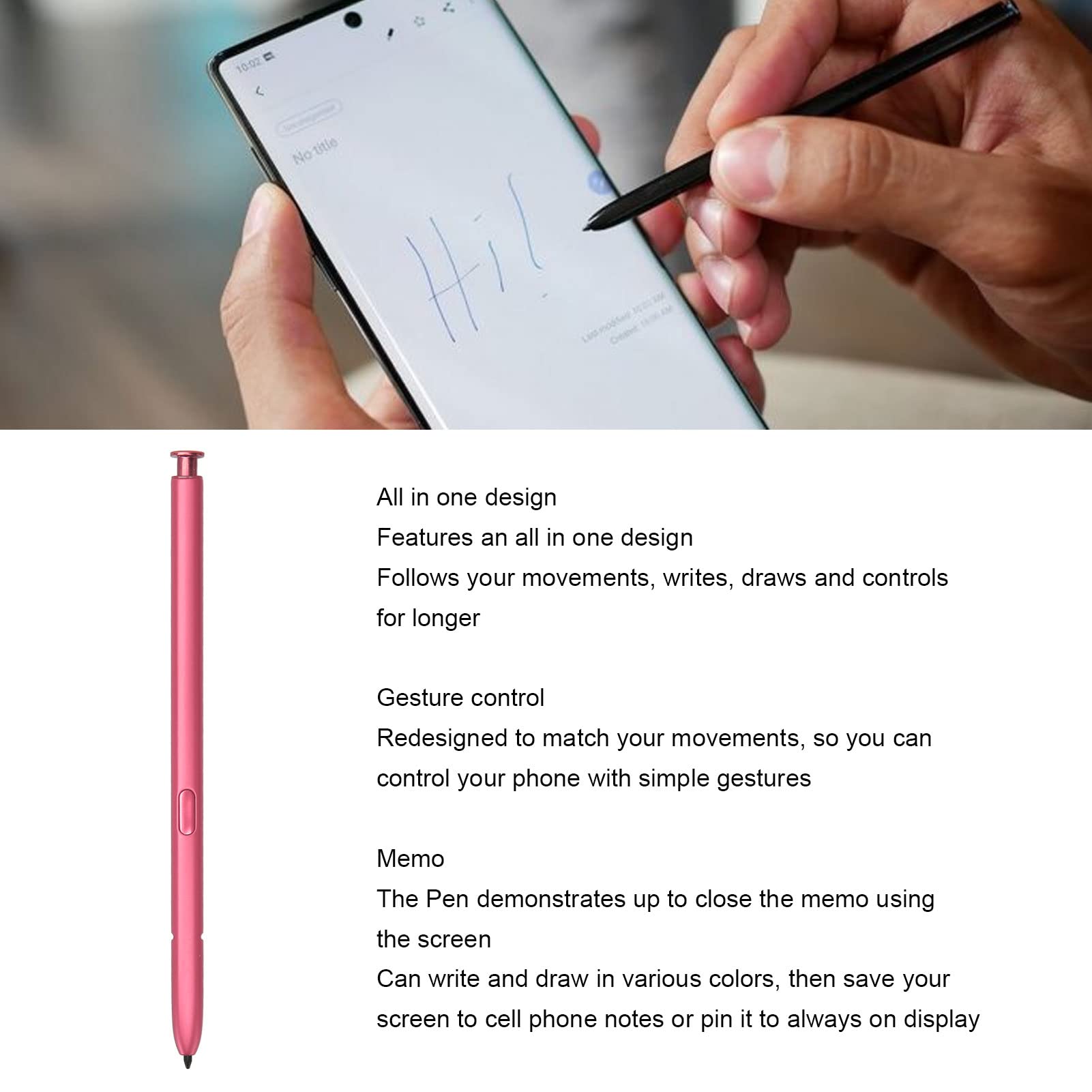 Septpenta Stylus Pens para Pantallas Táctiles, Stylus de Pantalla Táctil para Note10/Plus, Stylus Capacitivo de Alta Sensibilidad y Precisión, Diseño de Una Pieza, Gesto de Escritura Rápida(Rosa)