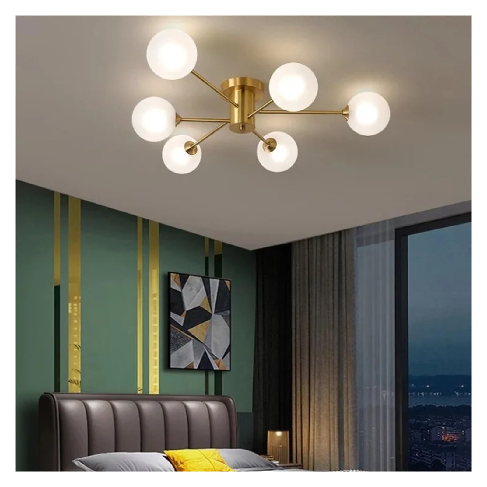 Olskfuh Size_name All Copper Modern Luxury Led Ceiling Lamp Compatible With Living Room Bedroom Dining Room Glass Ball Gold Ceiling Chandelier Light Fixtures,Chandelier Lamps,-6 Lights