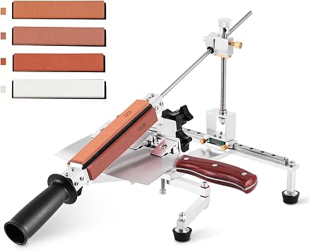 Fixed Angle Knife Sharpening System Professional Knife Sharpener with 4 Whetstones 360 Flipping Design Precision Adjustment Guided Knife Sharpener with 3 Clamps for All Types of Knives and Tools