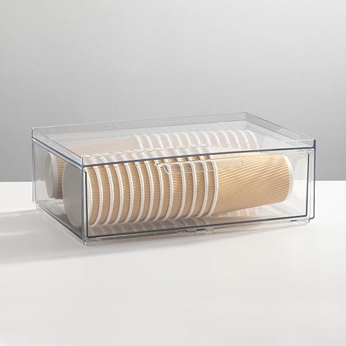 Miniatura 2 de mDesign Contenedores organizadores de almacenamiento de cocina apilables de plástico con cajón frontal para gabinete, despensa, refrigerador,