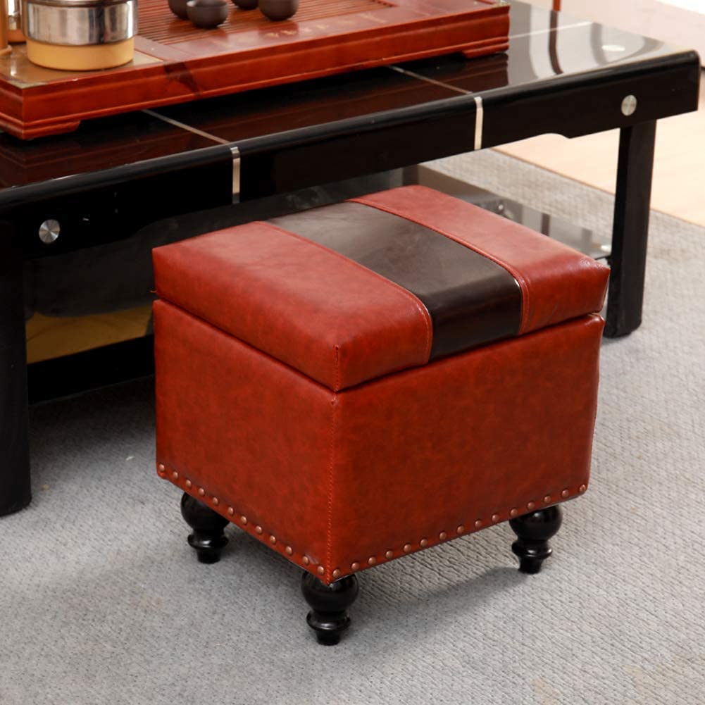 Pouf de rangement simili cuir 40x34x40cm et repose-pieds bois