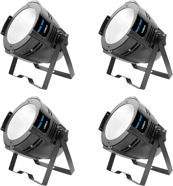 Seven Stars 200W COB Lights LED Par Light Warm White & Cool White Stage Wash Lights, DMX Stage Lights for Church/Theater/Party/Stage Show/Club/Karaoke/Photo Studio (4 Pack)