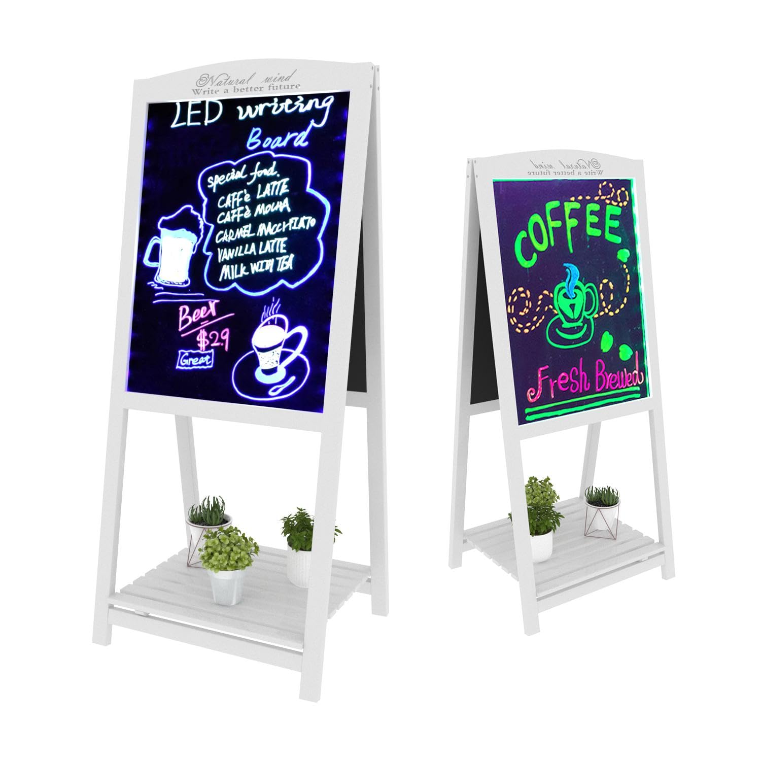 LED A-Frame Drawing Chalk Board, Large Dry Erase Neon Sign with Stand - Message Chalkboard Display Shelfwith 15 Light Colors 4 Flashing Mode for Restaurant, Wedding or Bar (54" x 30")