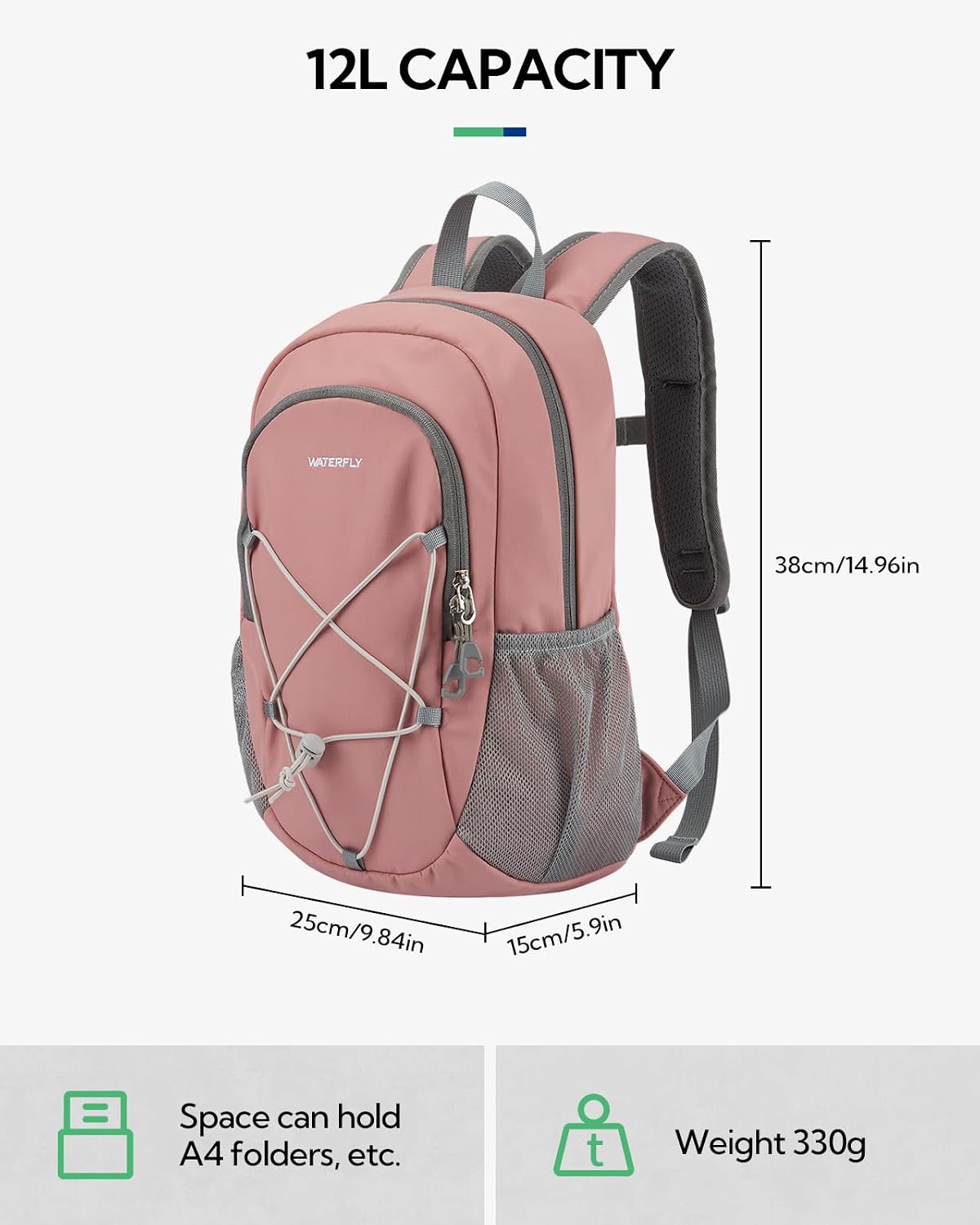 WATERFLY 12L Small Hiking Backpack: Day Pack Lightweight Travel Bag Camping Fitness Cycling Outdoor Sports Daypack For Women Men