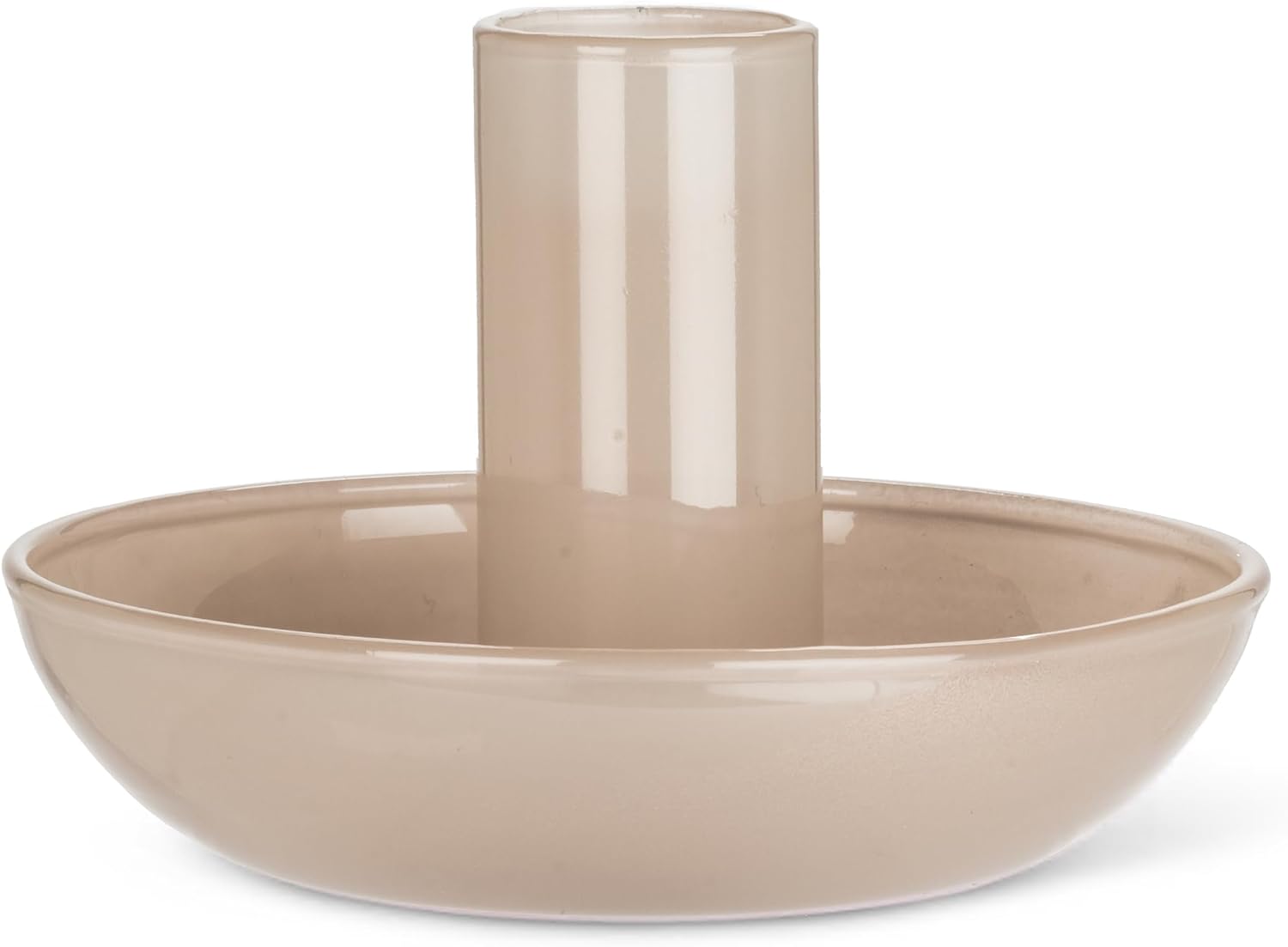 Abbott Collection Small Pipe Taper Holder | Holds a Taper Candle, Glass, Taupe, 3.5"D