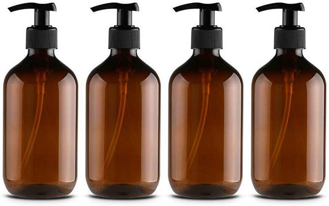 500ML Large Capacity Empty Lotion Pump Bottles, Plastic Brown/Green Soap Lotion Pumps Dispensers Bottle 4-Pack(Brown-500ml)