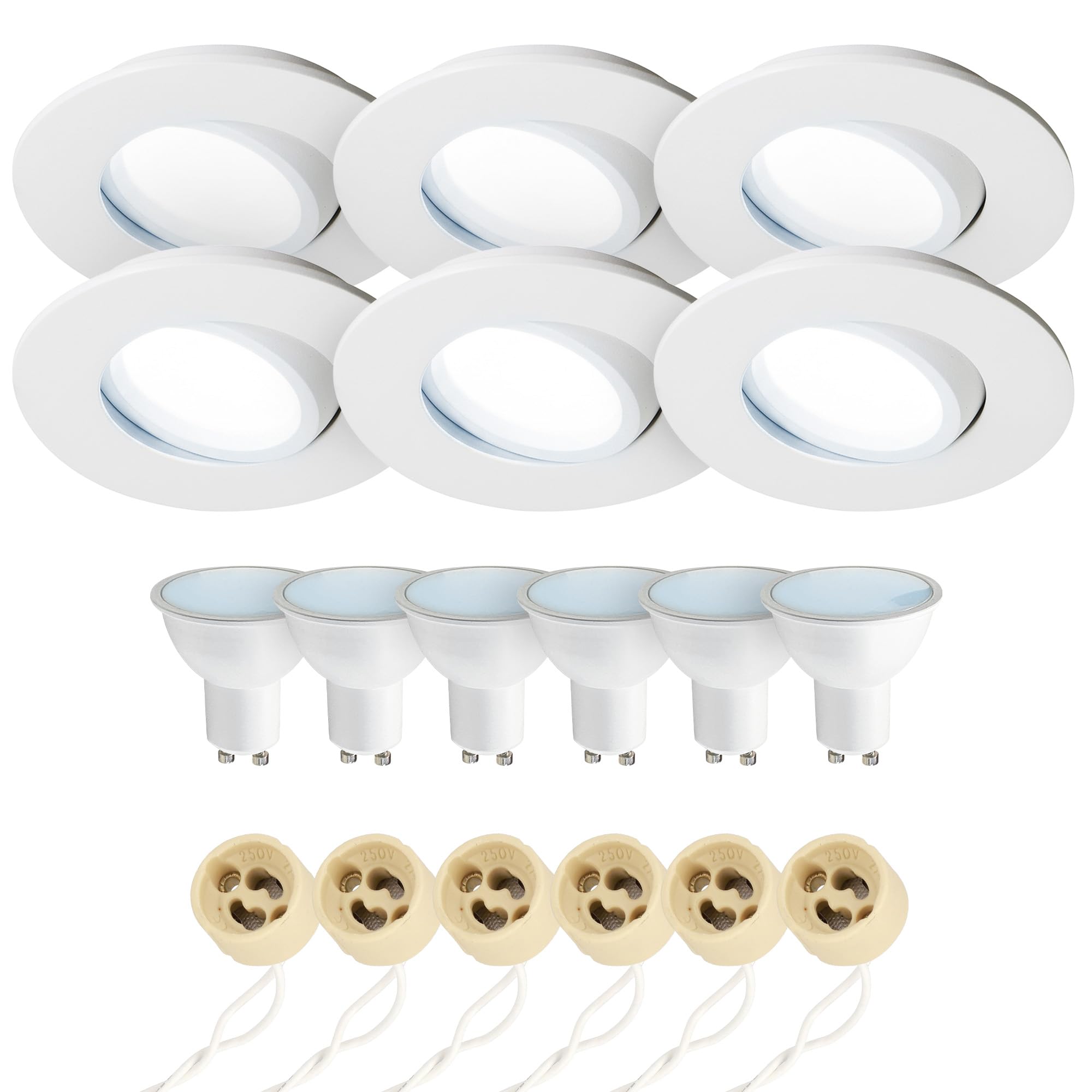 EDO 6 Piezas Downlight Empotrable de Techo POLI Bianco – Focos de Techo Redonda Ø95mm con GU10 7,5W 6500K 230V Spot Empotrado con Aro Orientable – IP44 Hermético para Baño Lavandería y Cocina