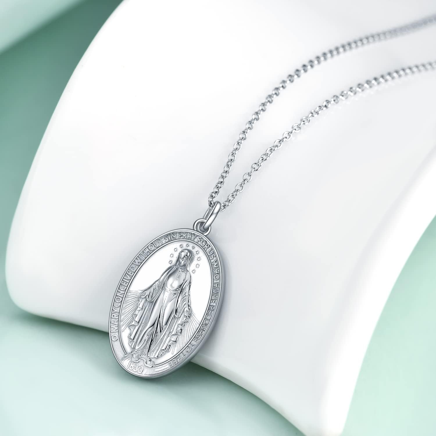 Rnivida 925 Sterling Silver Miraculous Medal Virgin Mary Pendant Necklace Religious Jewelry Gifts For Her - Image 3