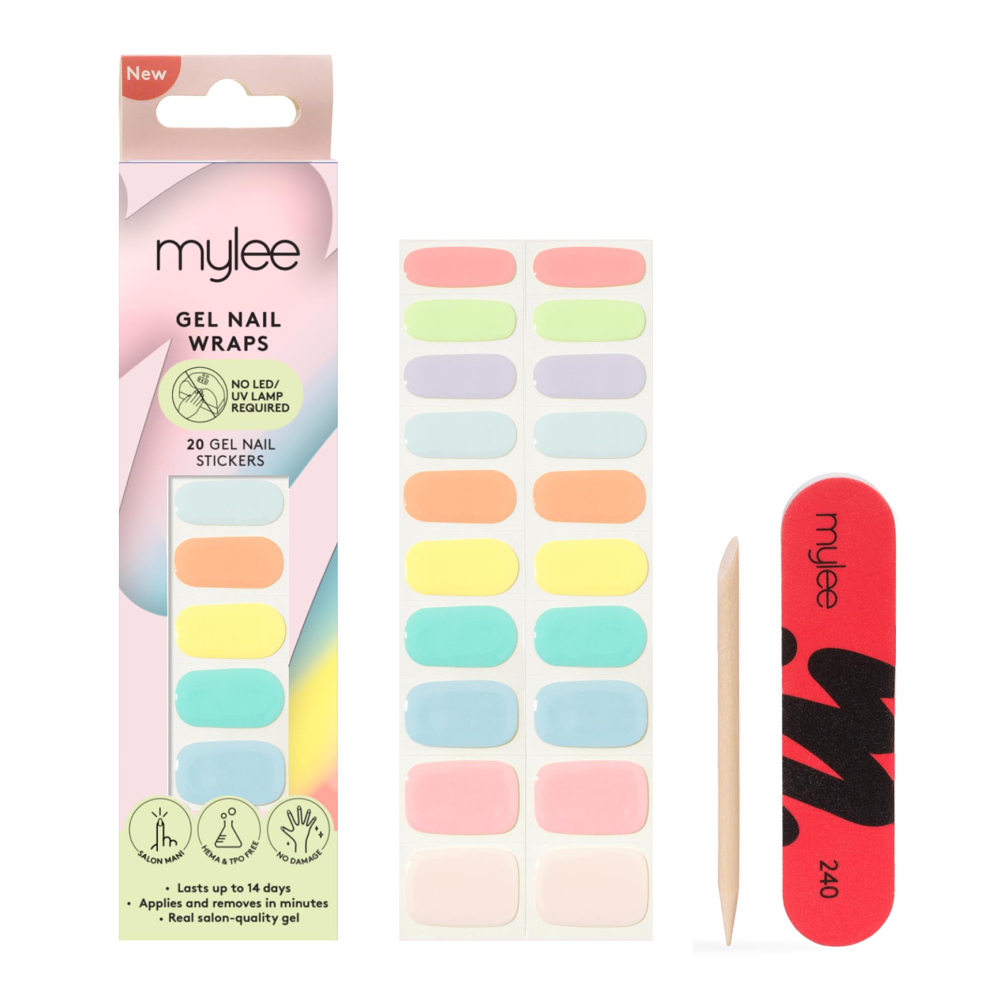 Mylee Gel Nail Wraps [Sunday Best] – 20 Pre-Cured Gel Stickers, No Lamp Needed, Chip-Resistant, Glossy Finish, Long Lasting, Easy to Apply