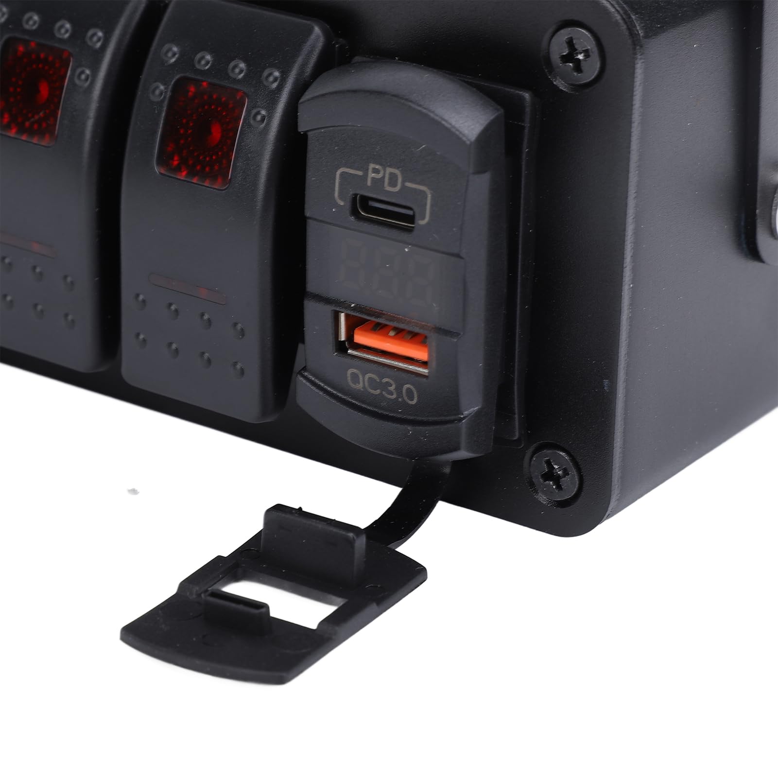 Luocute 4 Gang Przełącznik Panel z PD Type C QC3.0 Ładowarka USB, 12V, do | Waterproof Aluminum Alloy Box, 12V 24V DC, 20 Amp Switches, for Car Truck Boat RV UTV ATV