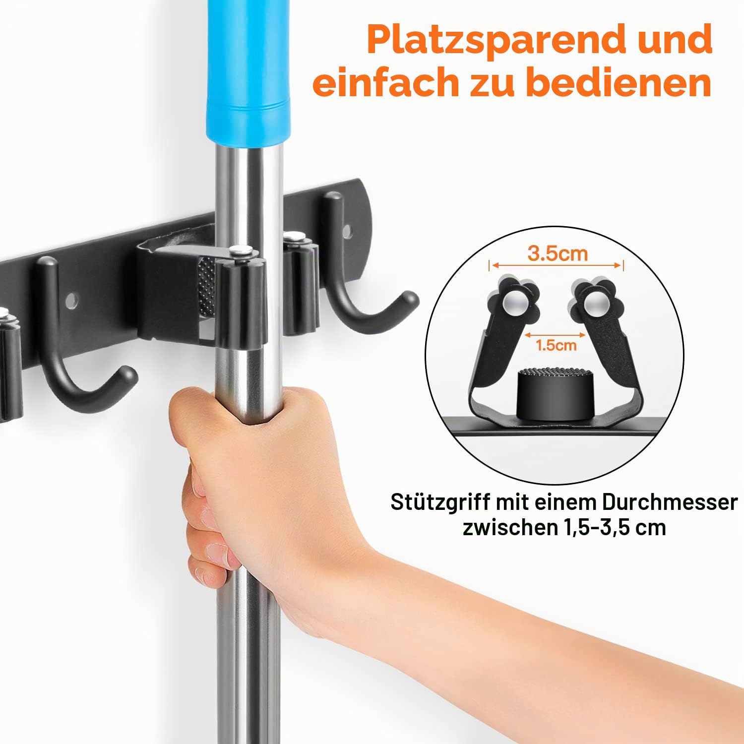 ibell 2 Stück Besenhalterung Wand, 8 Halter + 10 Haken Gerätehalter Edelstahl Wandhaken Selbstklebend, Besenhalter Wandhalterung Gartengerätehalter mit Schrauben, Schwarz Werkzeughalter für Garage
