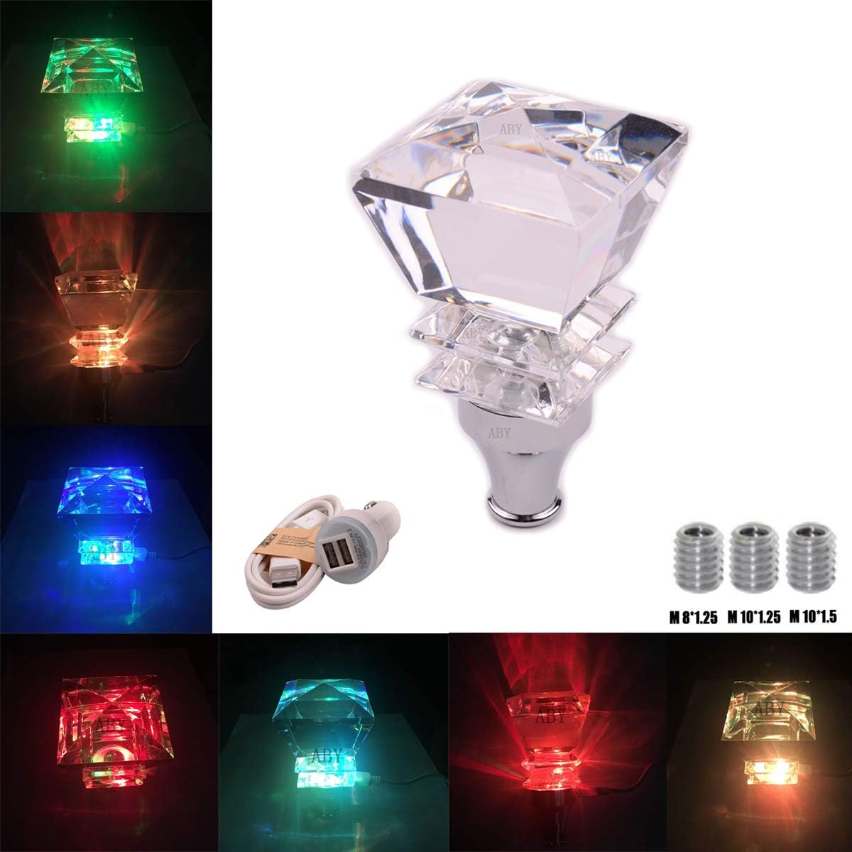 AutoBoy Crystal Diamond Shape Touch Activated Multi-Color LED Light Illuminated Gear Stick Shift Shifter Knob Fit for Car Manual Transmission and Automatic Transmission Without Lock Button