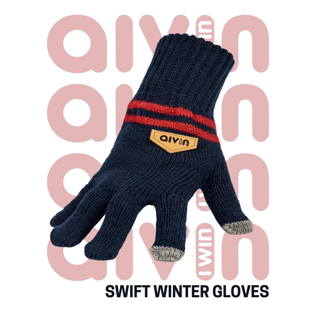 Aivin Swift Winter Touchscreen Gloves Unisex Warm Stretch Knitted Wool Mittens with Touch Screen Capability Woolen Comfort Full-Fingered Protection Stylish Solid Knit Double Layered (Blue, One Size) - Image 5 thumbnail