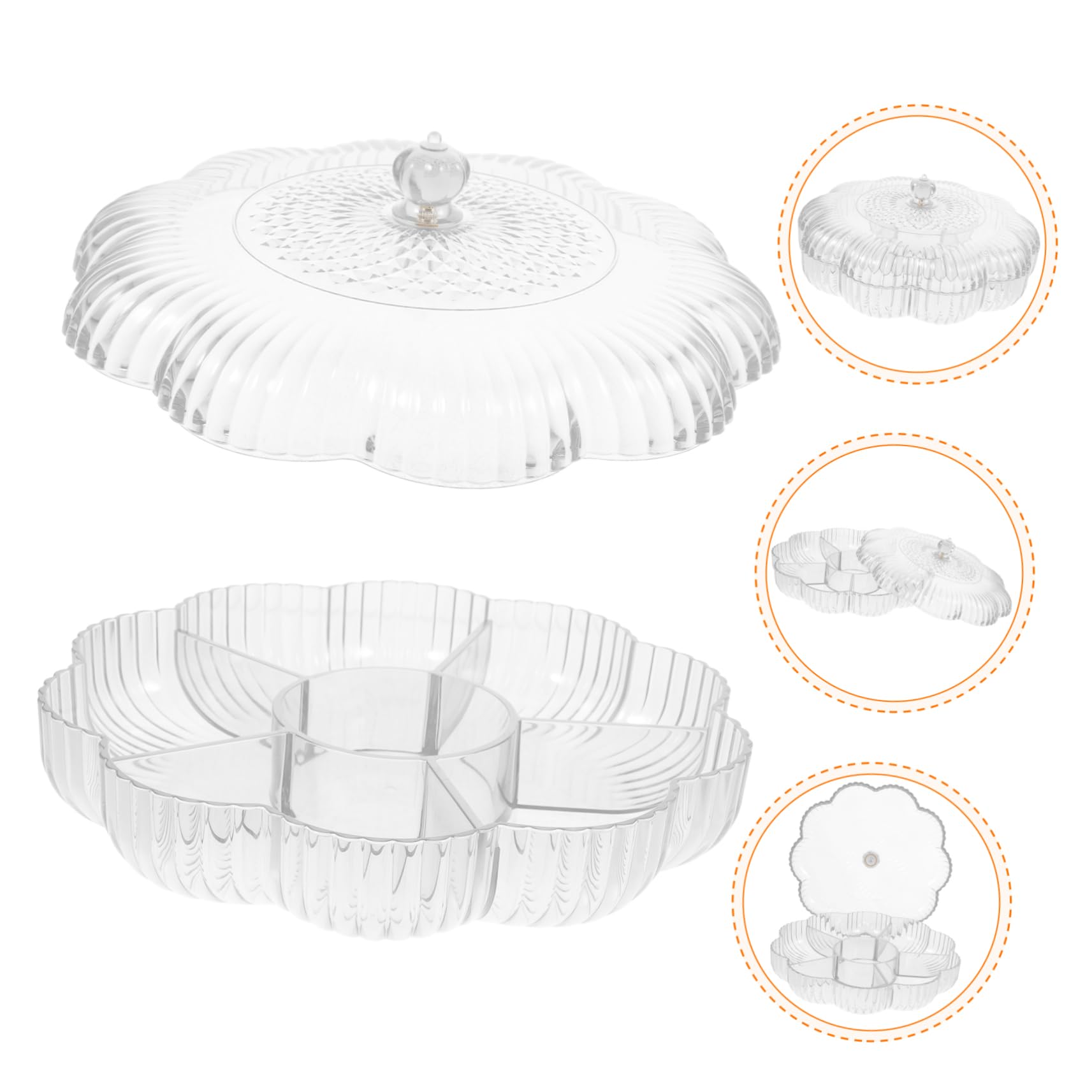 VOSAREA Plateau de Service Apéritif Compartimenté Transparent en Plastique Moderne, Bol à Fruits Réutilisable, Décor Floral, pour Maison et Fête, Plateau Bonbonnière Multifonction