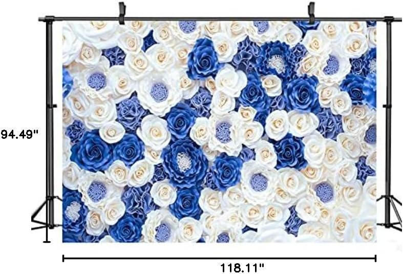 10X8FT Floral Backdrop Blue and White Roses Paper Flower Wall Decor Thin Vinyl Material Wedding Party Photography Background DH-87