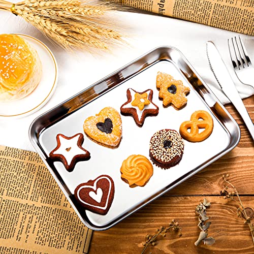 Potchen Sheet Pan Set Cookie Sheet Cooking Baking Sheet Toaster Oven Pans Stainless Steel Tray Barbecue Grill Pan Rectangle And Dishwasher Safe, 9 X 6.7 X 1 Inches (12 Pcs) #TOP6