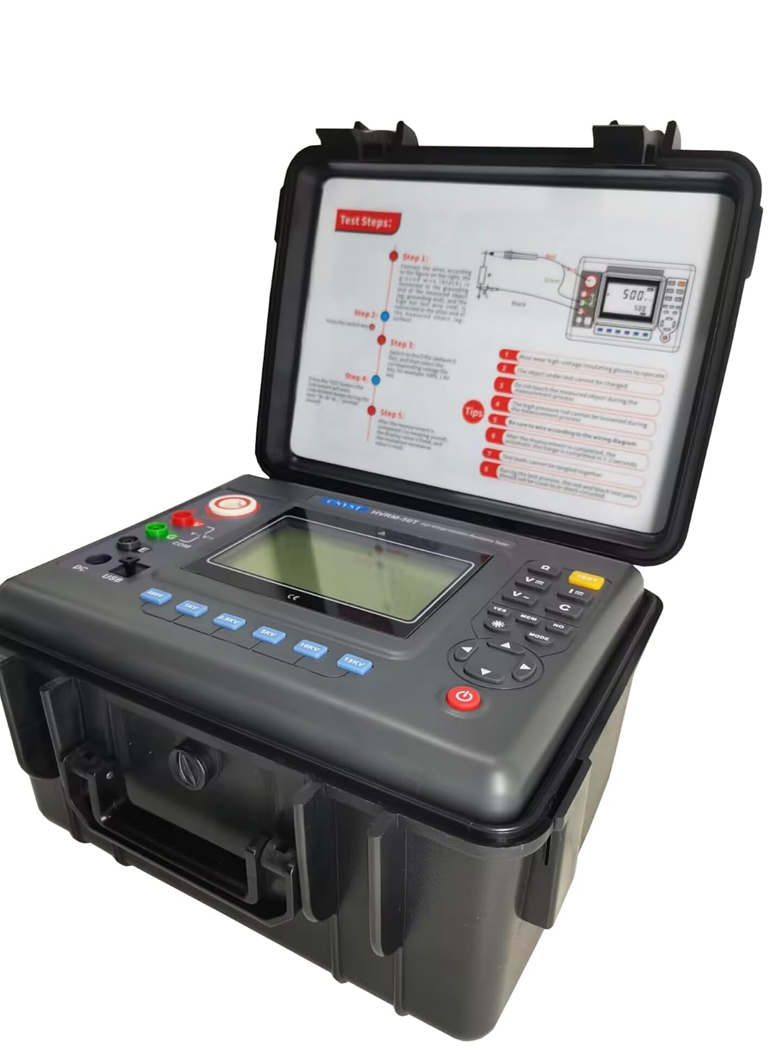 High Voltage Insulation Resistance Tester 15kV HV Insulation Tester Insulation Test Voltage with Voltage Adjustment 250 500 1000 2500 5000V 10KV Resistance Range 0.01MΩ～50TΩ Connectable to Computer