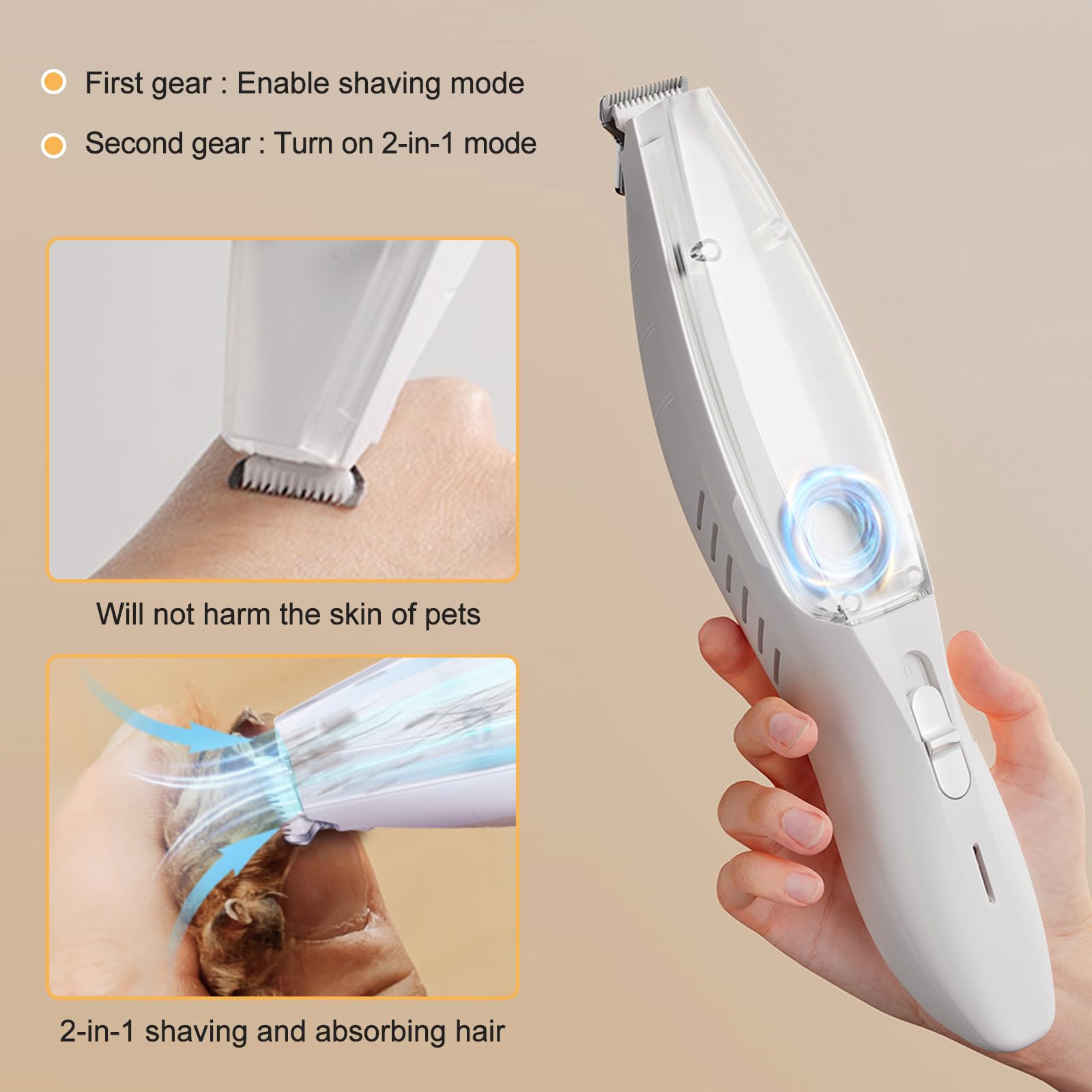 Tondeuse pour pattes de chien, tondeuse à pattes de chien, avec aspirateur, rechargeable et étanche, pour chiens, chats, pattes, visage, oreilles