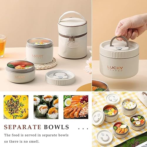 Miniatura 3 de VANDHOME Lonchera térmica Bento para adultos, contenedor de almuerzo portátil para mantener la comida caliente, con bolsa aislada, recipiente de