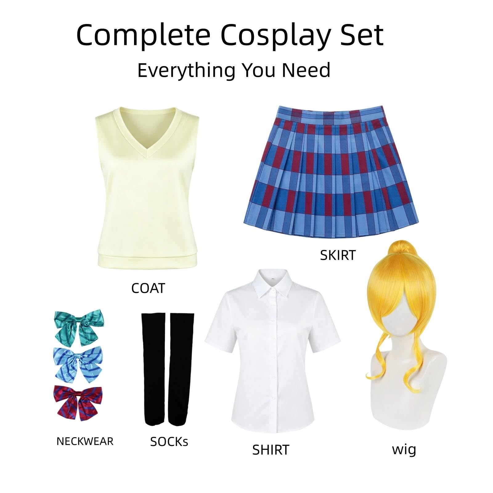 Halloween Kostüm für Erwachsene, Karneval Rollenspiel Cosplay Komplettset – Eli Ayase Stil