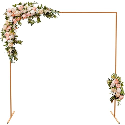 Wedding Garden Arch Stand 6.56FT Square Metal Wedding Arches for Ceremony Party Decor Bridal Prom Design Garden Floral Decoration Party Supplies (Gold)