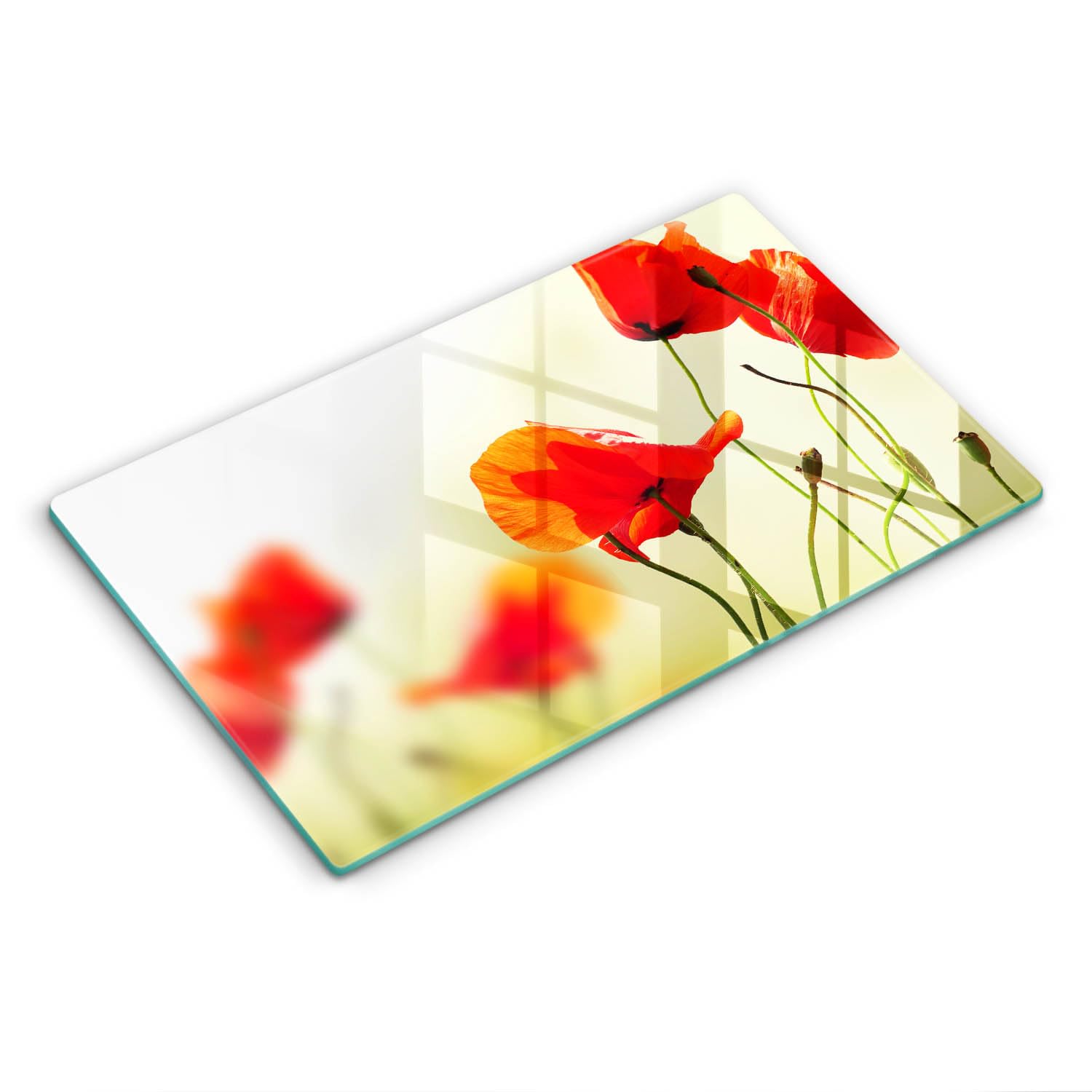 Planche à découper induction haut de gamme en verre Wallfluent fleurs rouges 52x30cm