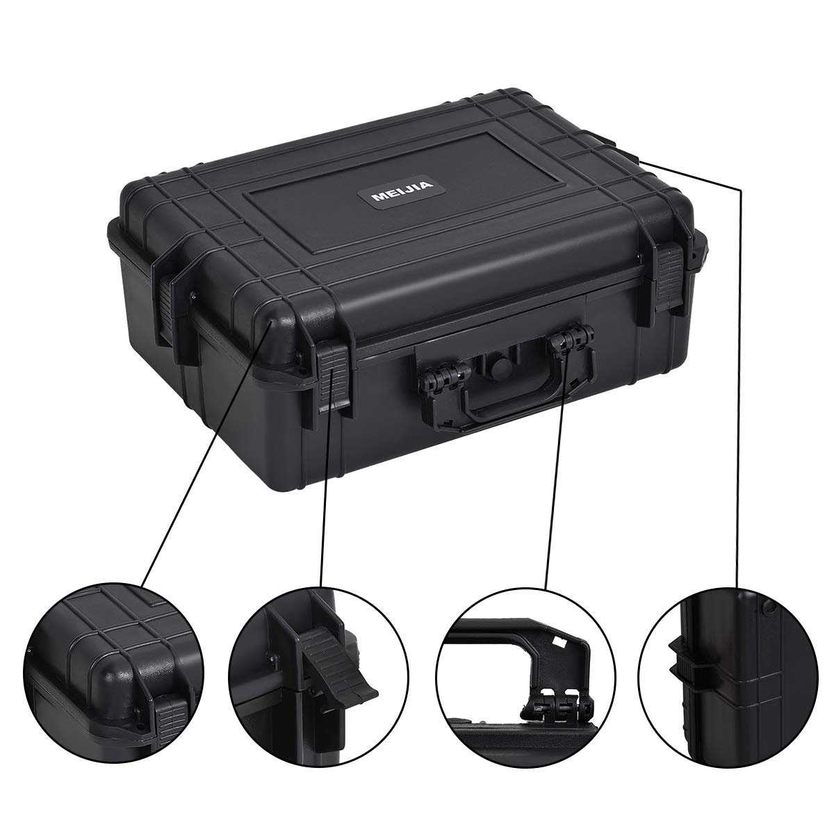 MEIJIA Wasserdichter Hartschalen-Kamerakoffer IP67 Zertifiziert - Verstellbar anpassbare Schaumstoff-Innenlage,ideal für Drohnen, Kamera, Ausrüstung, Pistolen, 56,9x42,5x21,6 cm，Schwarz