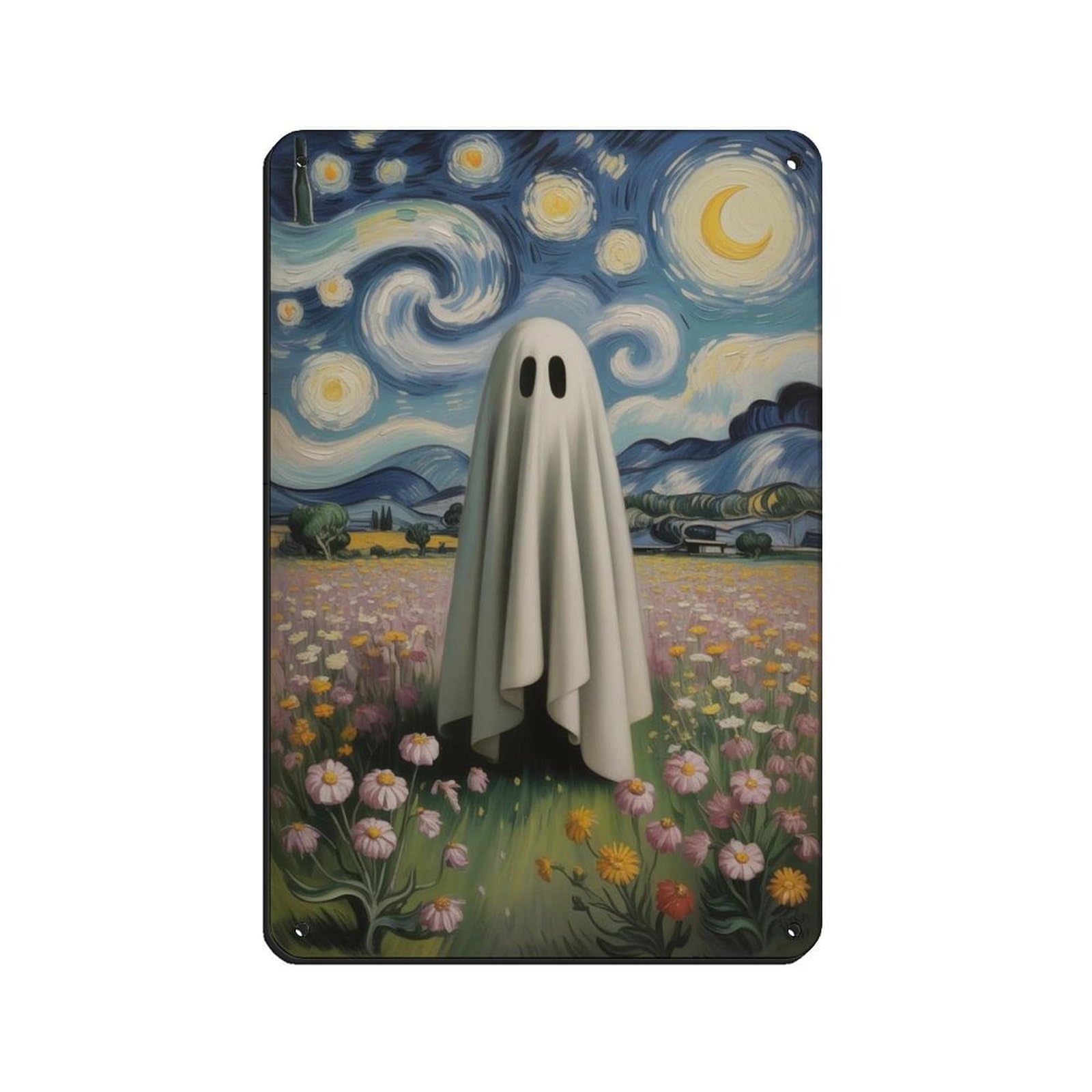 Ghost in The Wildflower Poster, Spooky Art (3) Tin Sign Vintage Metal Pub Club Cafe Bar Home Wall Art Decoration Poster Retro 8x12inch(20x30cm)