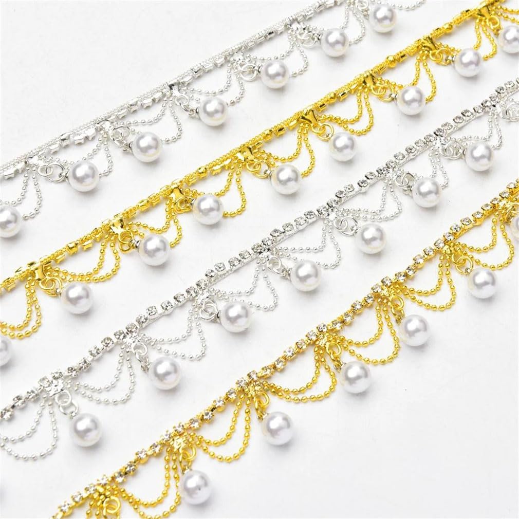 9,1 m di perle ciondolo strass frangia vetro cristallo catena nappa per vestiti abiti da sposa accessori decorazione