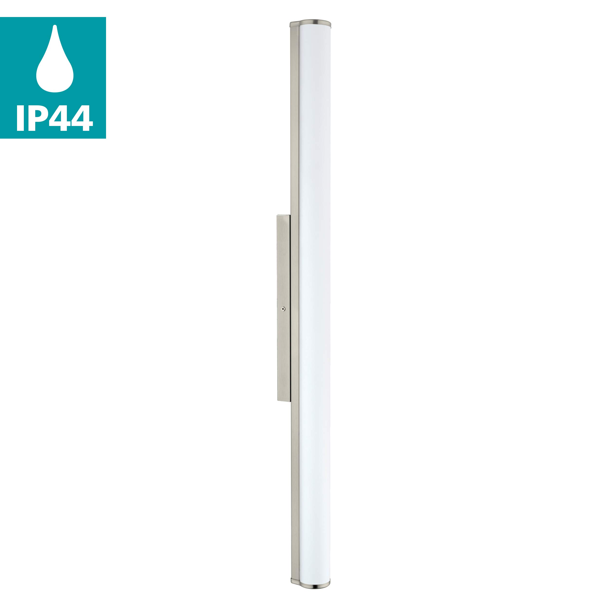 EGLO LED Wandlampe Calnova, LED Spiegelleuchte aus Metall in Nickel-Matt | satiniertes Glas in Weiß, Badezimmer Lampe, LED Feuchtraumleuchte neutralweiß, IP44, L 90 cm